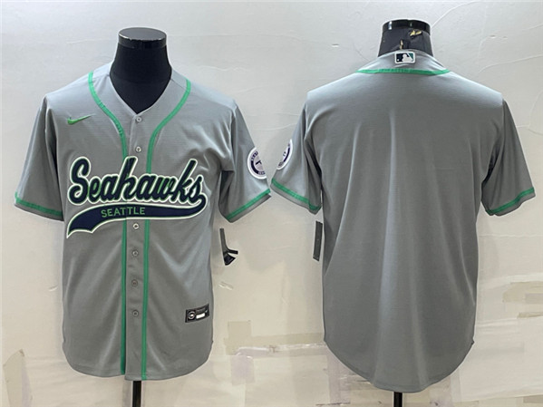 Men's Seattle Seahawks Gray With Patch Cool Base Stitched Baseball Jersey